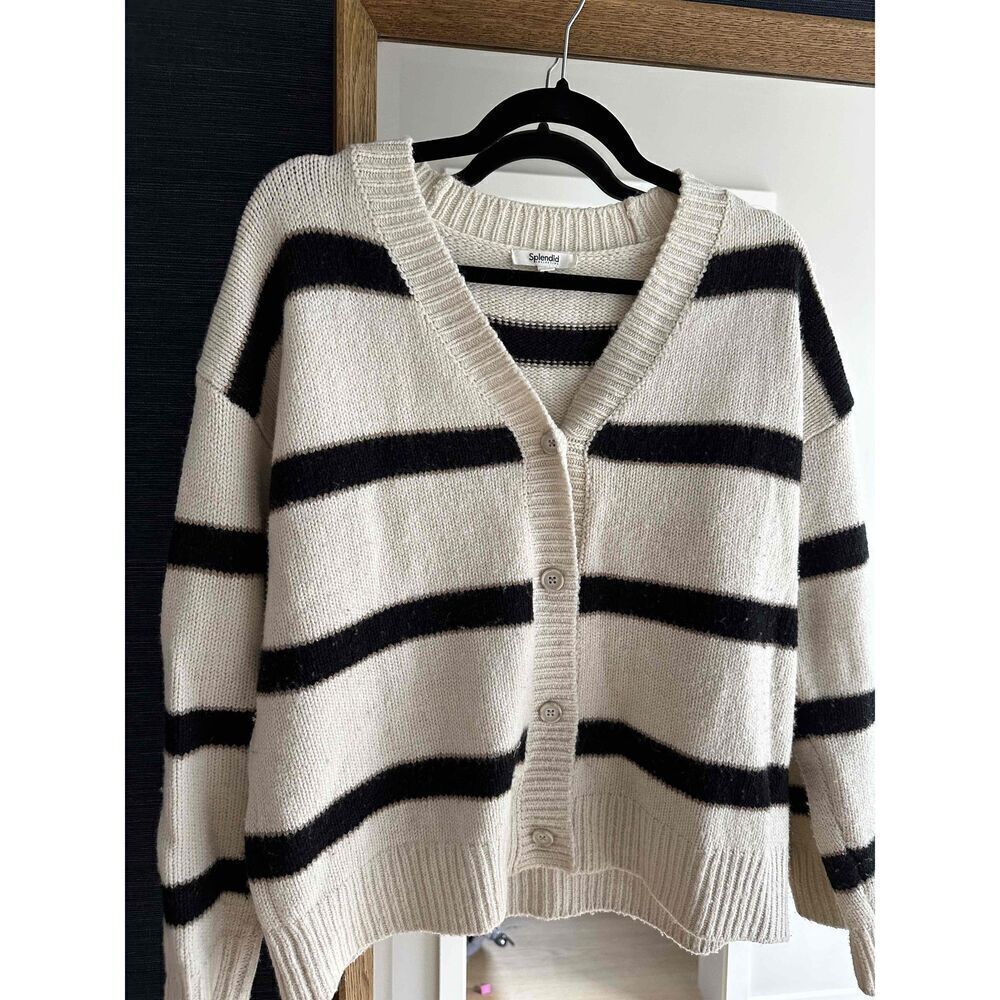 Splendid Womens Knitted Cardigan Size Small Black Striped Long Sleeve